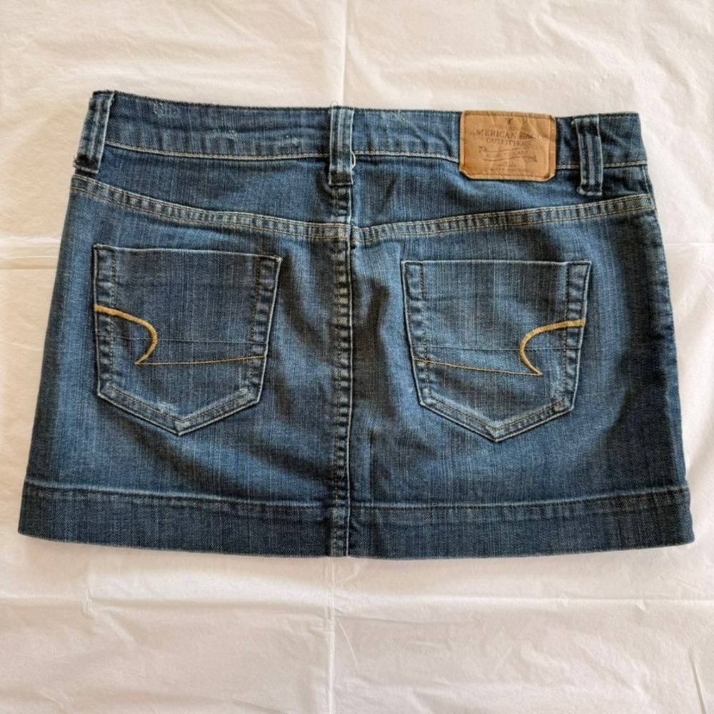 American Eagle Denim Mini Skirt Women 4 Blue Good Low Rise Double Button Y2K